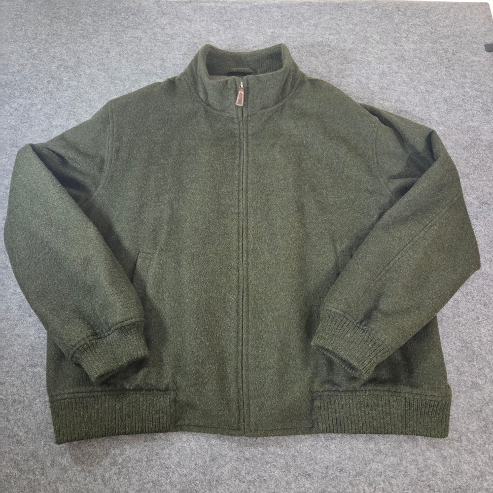 Talbots Mens XXL 66% Alpaca Wool Jacket Olive Green Full Zip Bomber Lined